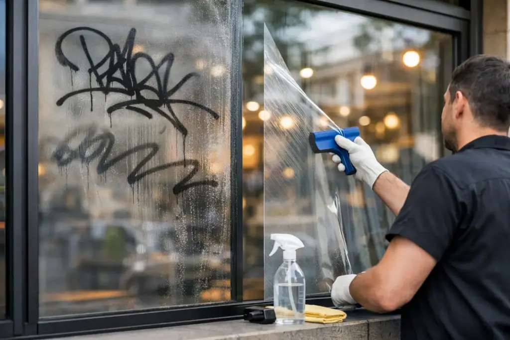 Storefront Window Graffiti Protection That Lasts